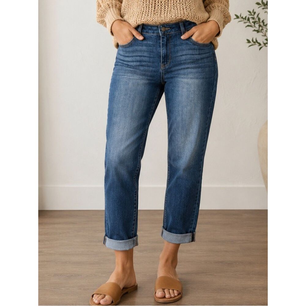 NWT New York & Co Slim Boyfriend Jeans Dark Wash Slim Fit Straight Leg Size 10